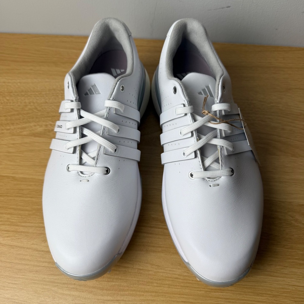 NWT Adidas Leather Tour360 24 Golf Shoes Womens 7 White Silver 3 Stripes Spiked